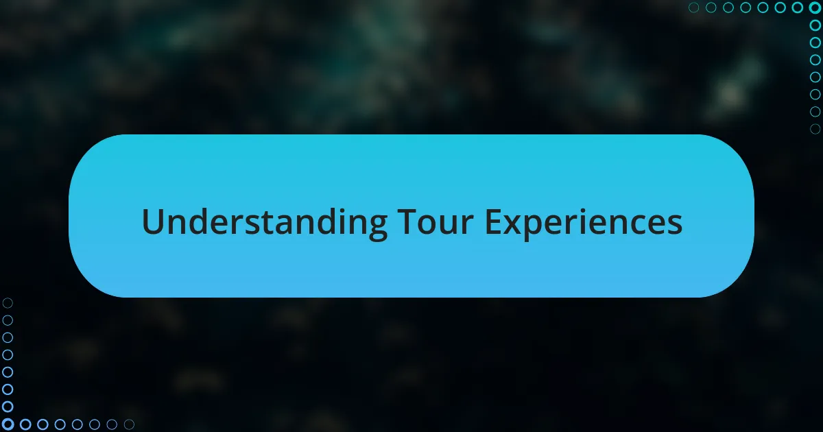 Understanding Tour Experiences